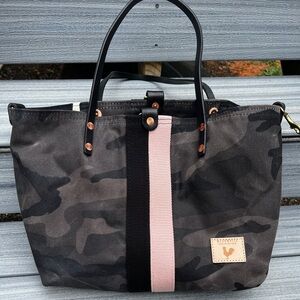 Meanwhile Back on the Farm Graphite Waxed Canvas Perfect Tote with Webbing